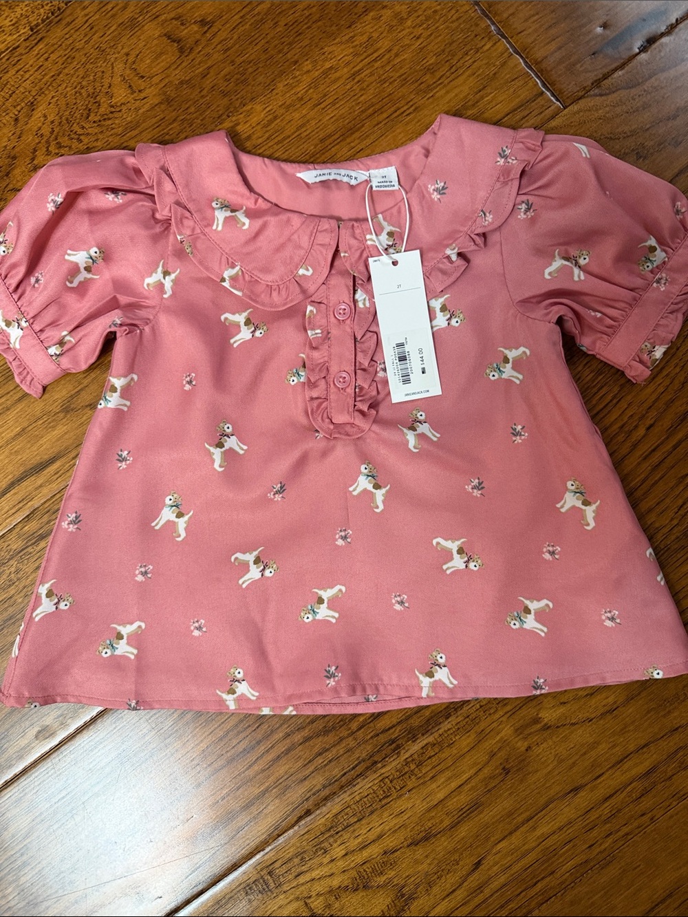 Janie and Jack Rose Pink Puppy Ruffle Collar Blouse